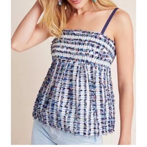 Anthropologie Maeve Ember Cami Blue Fringe Spaghetti Top, US 8.